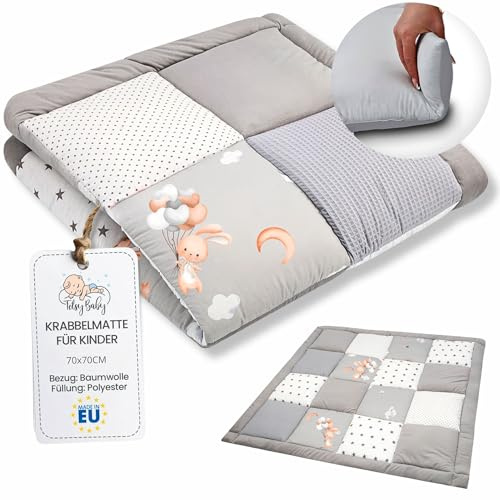 Alfombra bebe acolchada plegable 70x70 cm - Patchwork tapete infantil habitacion para niños y niñas manta de juego para bebes o colchoneta suelo infantiles Oeko-Tex Conejo