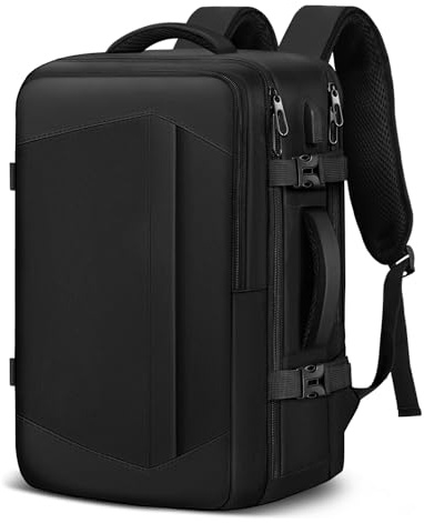 awoawo Reseryggsäck kabinflygplan 45 L stort stöldsäkert handbagage ryggsäck bärbar dator 15,6 vattentät herr dam svart, svart, sac voyage cabine