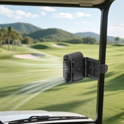 AddAcc Rechargeable Golf Cart Fan, 14500mAh Battery Powered, 35Hrs Cooling, 5 Powerful Speed & LED Lantern, Dual Head Strong Clip Compatible with EZGO Club Car Yamaha, Golf Cart Push Cart Accessories