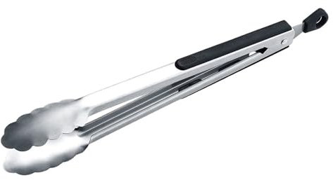 SAGELSHN Pinzas Cocina Barbacoa Pinzas For Parrilla De Acero Inoxidable, Pinzas Antiescaldaduras Adecuadas For Cocinar Filetes Pinzas para Asar(Black,26cm)