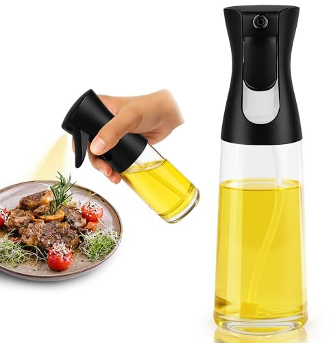 KEPLIN - 220ml Oil Sprayer Bottle - BPA-Free Refillable Olive Oil Mister for Air Fryer, Cooking, Baking & Grilling - Fine Mist Spray, Eco-Friendly & Dishwasher Safe - Black - 22.5x6x7.8cm