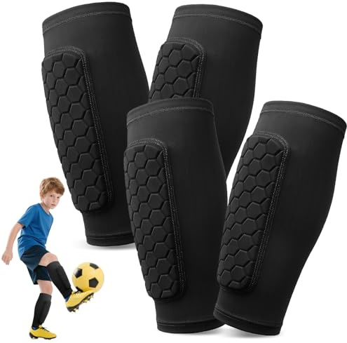 Pardofelis 2 Pares Espinilleras de Futbol para Niño, Protección de Pantorrilla Transpirable y Antideslizante, Anticolisión Celular Espinilleras de Fútbol para Niño y Jóvenes