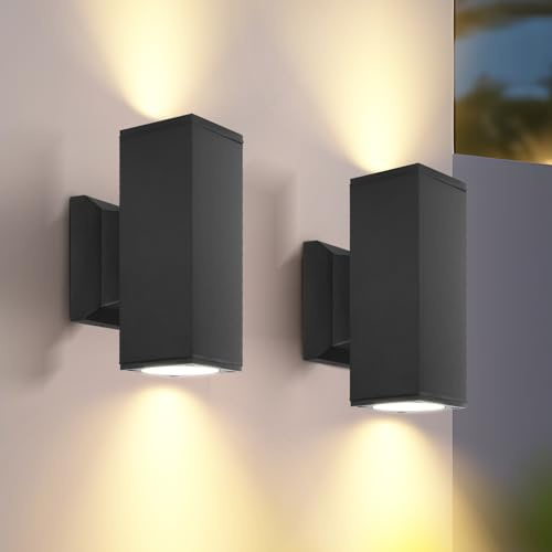 Aigostar Lampada da Parete Esterno Impermeabile IP65, GU10 Alluminio Up Down Lampada da Parete Esterni, Applique Moderna Esterno per Portico, Corridoio, Terrazza, Nero, Confezione da 2