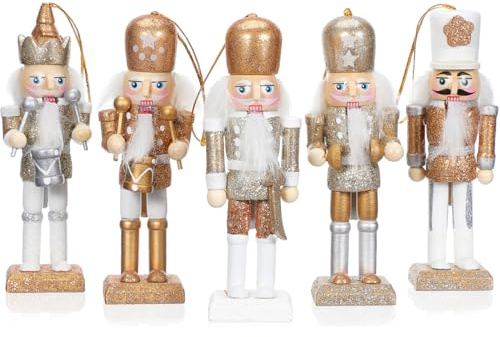 Toyvian Golden Wooden Nutcracker Vintage Christmas Tree Ornaments, 5. 1 Inch (H) Glittering Nutcracker Hanging Decor, Figures Gold Xmas Tree Decorations for Holiday Party Home