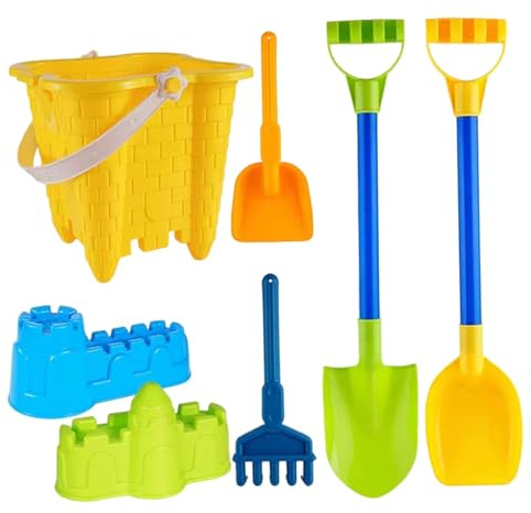 BEAHING Kit de Construction de château Sable, pelles à Seau et moules château, Jouets Plage Portables pour Filles, garçons, Jeux Sable pour Enfants