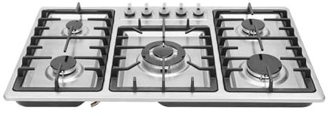 Cocina de gas de 5 quemadores, acero inoxidable, con protección automática de llama, placa de gas empotrable, para cocinas privadas, grandes cocinas en hoteles y restaurantes, 86 x 51 x 9 cm