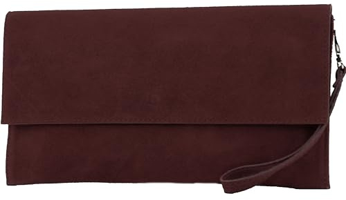 modamoda de T151 Damen Wildleder Rauleder Clutch Umhängetasche Abendtasche handmade in Italy (WEINROT)