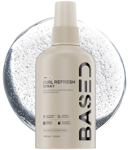 BASED Curl Refresh Spray - Instantly Refresh & Define Curls Without Buildup - Lightweight Hydrating Formula with Bamboo & Hibiscus Extract - Non-Toxic, Paraben Free (6.8 fl oz, Pack of 1)