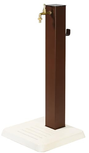 Fontana da Giardino Corten con Base in Cemento, Fontana da Esterno in Acciaio Verniciato, Rubinetto in Ottone con Tubo Flessibile e Raccordo, Fontanella Decorativa per Esterni Made in Italy