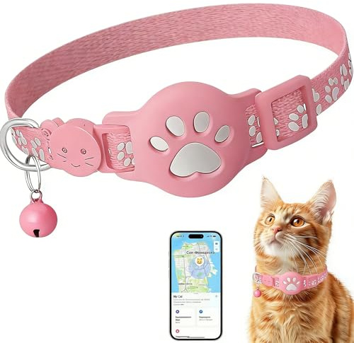 Collier GPS Chat, 2026 Nouveau Traceur Collier GPS pour Chien, sans Carte SIM, sans Abonnement Mensuel, Localisation Temps Réel,Compatible iOS Android,Imperméable et Durable (Rose)