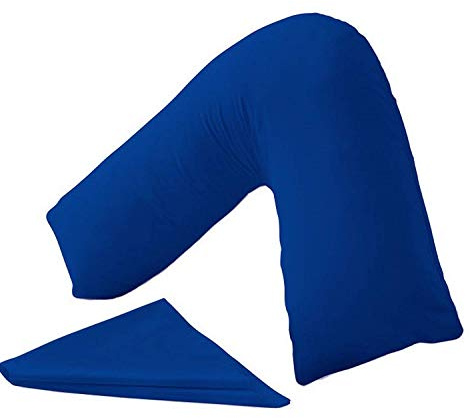 CnA Stores Orthopaedic V-Shaped Pillow Extra Cushioning Support For Head, Neck & Back (Royal Blue, V-pillow With Cover)