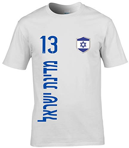 FanShirts4u Kinder Fanshirt Trikot Jersey Israel T-Shirt inkl. Druck Wunschname u. Wunschnummer EM WM (12/14 Jahre 152-164 cm, Israel - hebräisch/Weiß)
