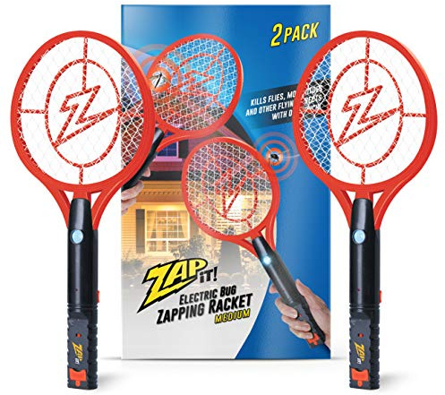 Zap It Bug Zapper Rechargeable Bug Zapper Racket, Electric Fly Swatter, Mosquito Zapper, 4,000 Volt, USB Charging Cable, 2 Pack (Medium, Red)