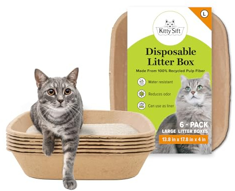 Kitty Sift - Lot de 6 bacs à litière jetables pour Chat, durables, Propres, Taille Large