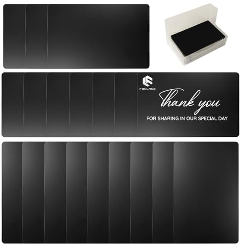 FONLAND carte metalliche incise, 100 pz in metallo biglietti da visita in bianco laser inciso in lega di alluminio spessore per il cliente fai da te carte regalo (Nero opaco)