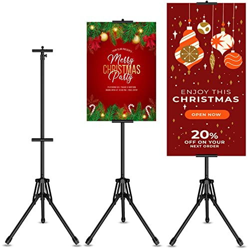GSOW Poster Stand for Display, 80'' Adjustable Sign Stand Tripod, Retractable Poster Board Stand Double-Sided Banner Stand, Foldable Floor Standing Sign Holder Signage Stand with Portable Bag, Black