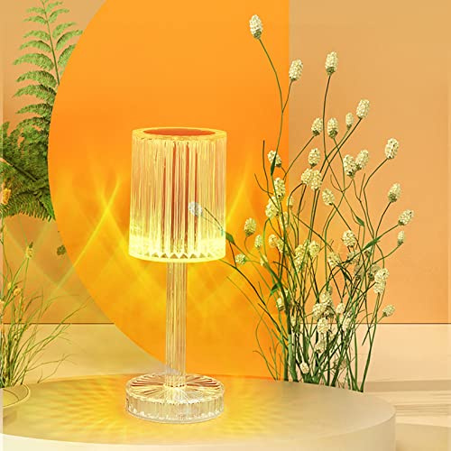 ZVO Lámpara de mesa de diamante de cristal, lámpara de mesa de control táctil, 3 colores de iluminación, luz LED ajustable, lámpara de mesita de noche para dormitorio, decoración de Navidad