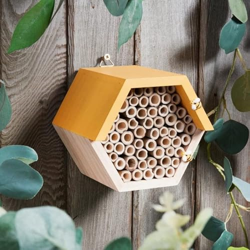 Hexagon Wooden Insects Hotel Wildlife Bee and Bug and Insect House Weather Resistant Hanging Bee Home Eco-Friendly Bug House for Bees Butterflies Insects in Garden