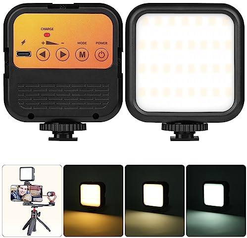 AXFEE LED Selfie Licht, LED Videoleuchte, 62 LED, 3000K-7000K, Videoleuchte mit 3 Lichtfarben, 1800mAh Akku Fotolicht mit Cold Shoe Mount, Clip＆Typ-C Kabel, Kamera Licht für Kamerabeleuchtung-Weiß