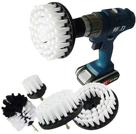 RHP 4-teiliges Bürsten-Set I mit Anschluss für Bohrmaschine & Akkuschrauber – Reinigungsbürste Bürstenaufsatz Felgenbürste Polsterbürste Haushaltsbürste – für Haus & Hobby