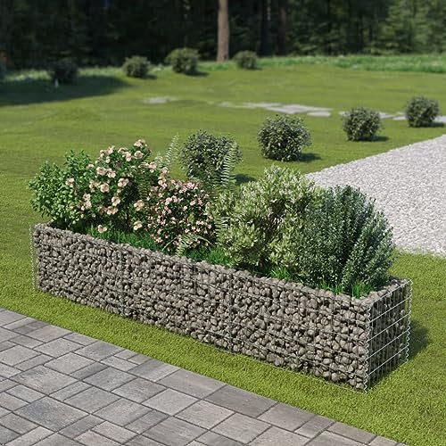 BaraSh Lit surélevé à Gabion Acier galvanisé 270x50x50 cm,Bordure Pierre,Kit Gabion,Gabion Jardiniere