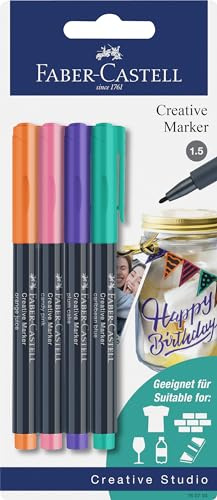 FABER-CASTELL 160704 - Set di pennarelli creativi, 4 pennarelli permanenti, set di penne per carta, vetro, plastica e molto altro ancora.