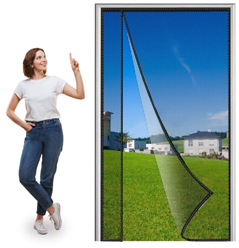 Caravan Garage Screen Doors for Car Garage 155x190cm Insect Protection Magnetic Fly Curtain Easy Adhesive No Drilling Required for Balcony Living Room Patio Door Black