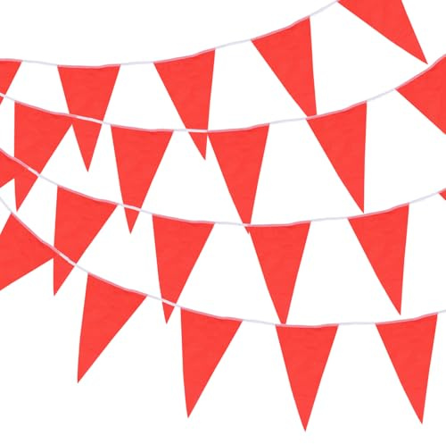 QUARKZMAN 30M/50ft Rote Wimpelgirlande zum Aufhängen mit 30 Stück Dreiecksfahnen Wimpelgirlande für Outdoor-Garten-Hochzeits-Geburtstagsparty