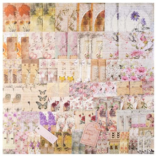 100 Stück Vintage Floral Scrapbook Papier Journal Aufkleber Sortiment Set, Material Papier Memo Junk Journaling Zubehör für Bullet Journaling Vintage Crafts Planner Collage Karte Alben