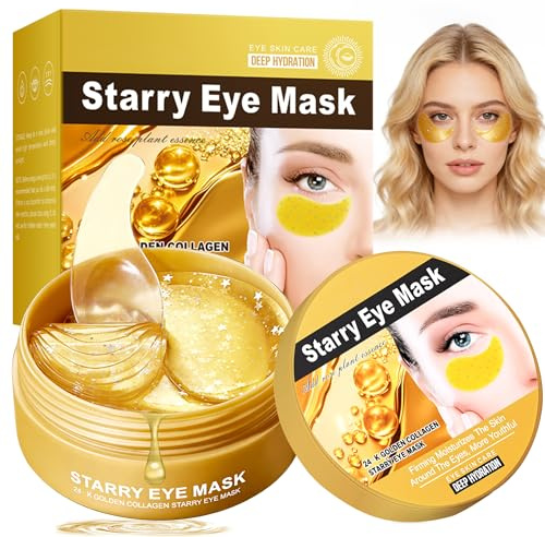 24k Gold Augenpads, 60Pcs kollagen Augenpads Gegen Augenringe, Spendende Feuchtigkeit Eye Patches, Anti-Aging Gel Eye Pads, Reparatur Augenmasken Gegen Tränensäcke und Fältchen, Geschenke für Frauen