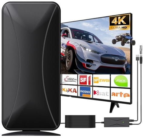 Roujune DVBT2 Antenne für Innen/Außen, Zimmerantenne DVB-T & DVB-T2 Antennen mit Verstärker