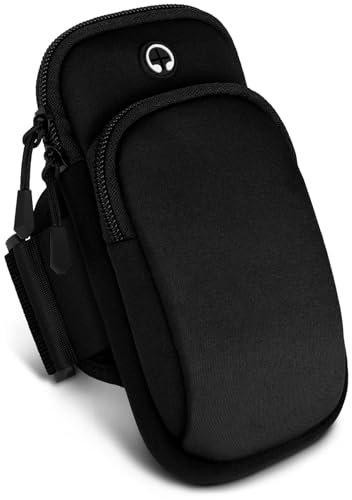 ONEFLOW Premium Sportarmband Handy Armband zum Joggen kompatibel mit Samsung Galaxy Z Fold 6 | Lauftasche Smartphone Armtasche weich, 2 Fächer - Sport Handyhalterung Arm, Schwarz