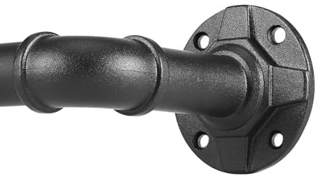 Schwarz Gardinenstange Industrial Ausziehbar Metall, Industrielle Vorhangstange Wandmontage und Deckenmontage, Gardinenstang für Verdunkelungsvorhänge, Ausziehbare Gardinenstangen 88-180cm.(88-180CM)