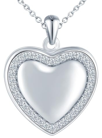 MICSAVI 925 Sterling Silver Photo Necklace Heart Locket Pendant Picture Personalised Necklace for Women Girls, with 19.69 Inch Adjustable Chain for Mum Girlfriend Daughter