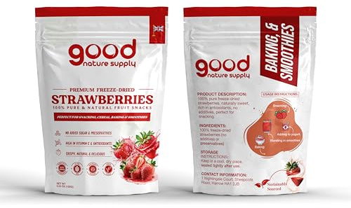 Hälsosamt mellanmål – 100% frystorkade jordgubbar | Torkade fruktsnacks | Frystorkade frukter och grönsaker | Perfekt för smoothies, bakning, flingor | Inget tillsatt socker (100g)