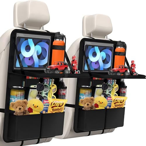 2 Pezzi Organizer Auto per Protezione Sedile Autos Bambini e Copri Sedile Auto Bambini, Con Tavolo Pieghevole, Multifunzione Impermeabile e Numerose Tasche, Protezione per il Sediles Posteriore