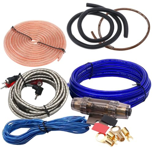 LKRXW 8GA Kit de Cableado Amplificador de Coche 8AWG Kit Cable Amplificador 1800W Juego de Cables Instalación Ampli Subwoofer Car Audio Estéreo Conector RCA Altavoz Fusible