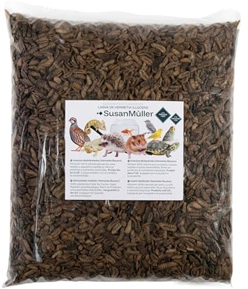 Susan Müller Larvas de Mosca Soldado Negra Deshidratadas - Proteína Natural para Reptiles, Aves y Peces, Alta Densidad Nutricional, Sin Aditivos, Envase Reciclable - Bolsa 1 kg