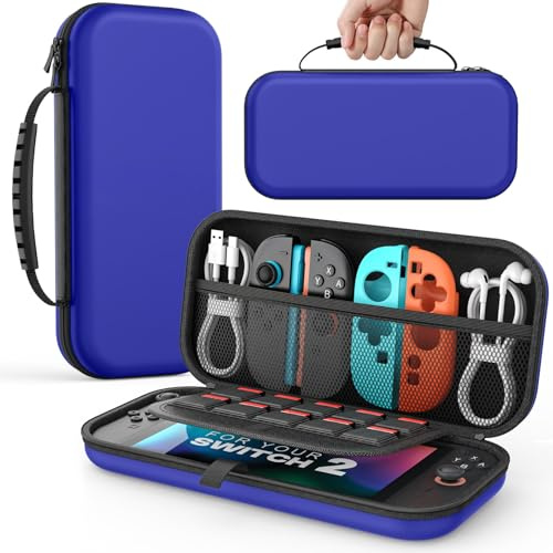MoKo Tasche für Nintendo Switch 2 (2025), Portable Switch 2 Case, Schützende Harte Tragetasche Hülle mit Speicherplatz für 10 Spiele und Konsole Zubehör, Mitternachtsblau