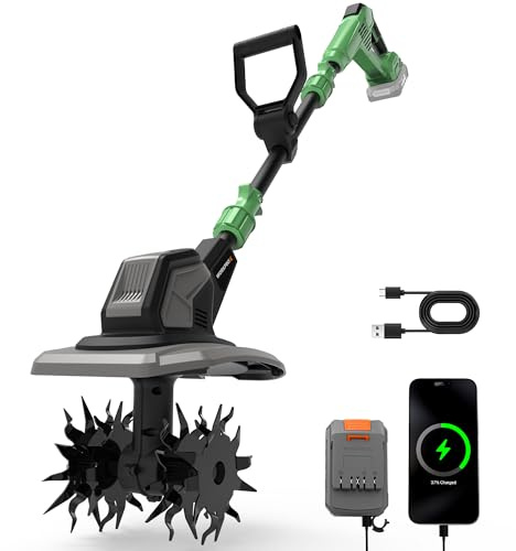 WORKPROX Motozappa Elettrica Senza Fili 20V, Lavoro 20 cm x 20 cm, Velocità 280 giri/min, Motozappa a Batteria da 4,0 Ah, Leggera 4,7 kg, Compatto per Giardino, Orto e Frutteto