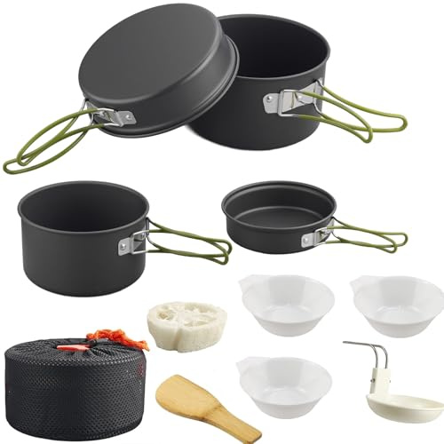 HOMGEN Camping Pots and Pans Set with 4 Different Sizes for 2-3 People