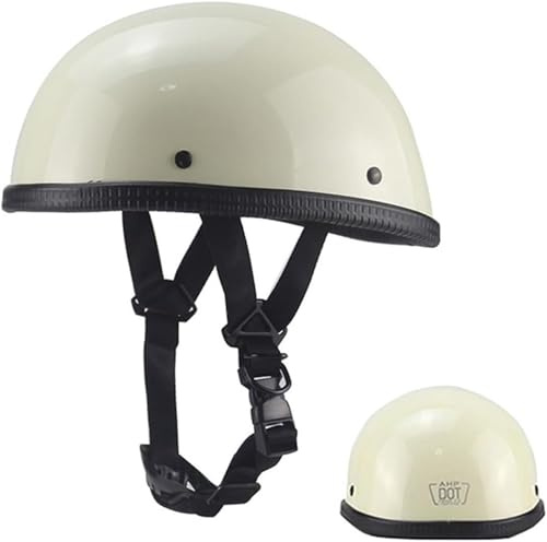 Small and Light Cool German Style Half Shell Helmet for Men Women, Motorcycle Half Helmet DOT Approved, Retro Beanie Vintage Open Face Skull Cap for Cruiser Chopper Moped(White,Medium)
