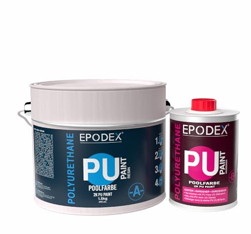 EPODEX Vernice per piscina, resistente ai raggi UV, elastica e durevole, per cemento, cloro e piscine di acqua salata, opaca, 2 kg, copre 9 m² (2 vernici), blu cielo