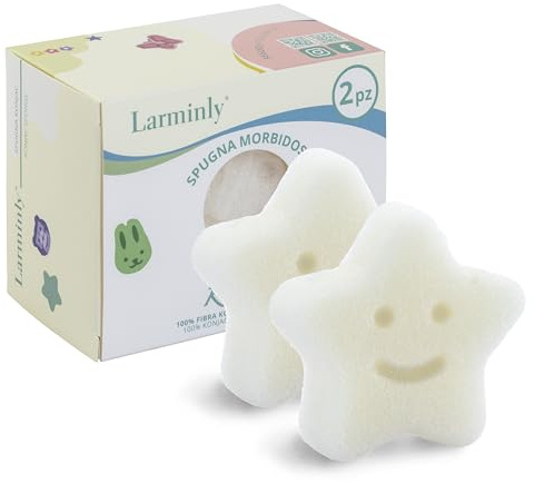 Larminly Esponja de fibra de Konjac de origen natural para bebés, suave para bebés y niños, suave para mojar (blanco)