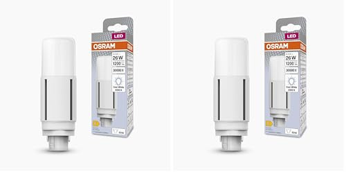 OSRAM DULUX LED D26 VT EM, G24D, 9.5W, 1200lm, 4000K, colore bianco freddo, adatta per applicazioni verticali grazie a un angolo del fascio di 300 gradi, durata lunga, luce immediata (Confezione da 2)
