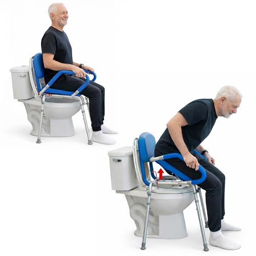 Platinum Health GentleBoost Uplift Raised Toilet Seat with Handles, Padded Bedside Commode Chair for Toilet, Elderly,Handicap Assistance Products, Elevevated, Adjustable with Arms, for Seniors (Blue)