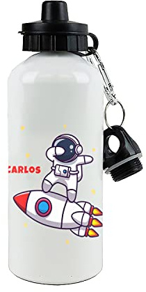 SAQUITOMAGICO Bidón Infantil Personalizado con Nombre – Cantimplora de Aluminio Libre de BPA, 400ml o 600ml – Botella Hermética con 2 Tapones – Regalo Original para Niños, Colegio o Excursiones