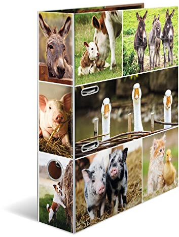 HERMA Lever Arch File Animal Worlds with Farm Animals Motif, A4, 70 mm Spine, with Inner Print, Pack of 10
