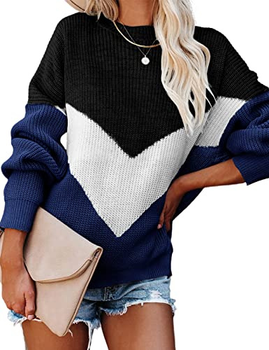 heekpek Jumpers for Women Casual Color Block Long Sleeve Tops Crewneck | Sweater Knitted Jumper Loose Pullover Sweater Ladies Pullover Jumper Oversized