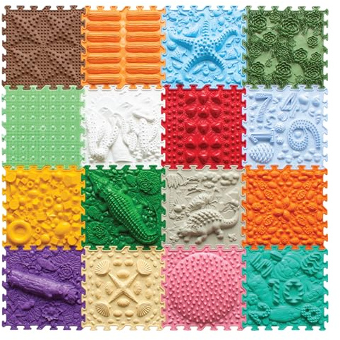 ORTO NATURE Tapis de jeu puzzle sensoriel de 16 pièces – Carreaux de sol orthopédiques emboîtables et tapis sensoriels texturés pour enfants et adultes (Joyful Land)